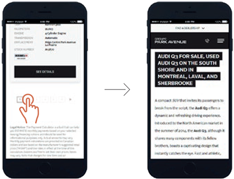 Appearance of the first page of the product list vs the appearance of page 2 upon landing.