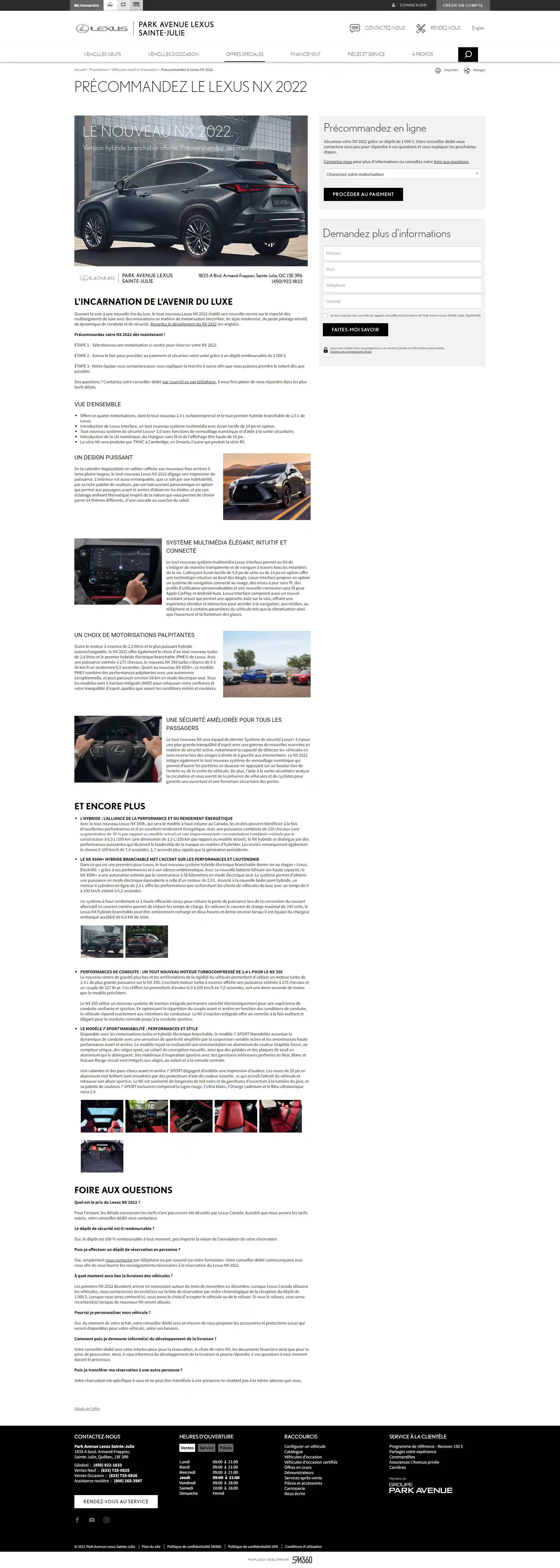 Page de précommande du Lexus NX, Park Avenue Lexus, Image #1 [desktop]
